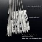 Close-up of the flexible nylon bristles of the straw cleaning brush.