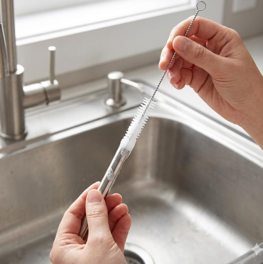 Straw cleaning brush easily fits into narrow drinking straws.