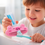 Diagram showing steps to use the animal toothpaste squeezer with various tubes.