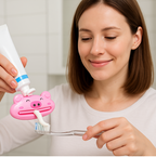 Illustration demonstrating effective use of the animal toothpaste squeezer.