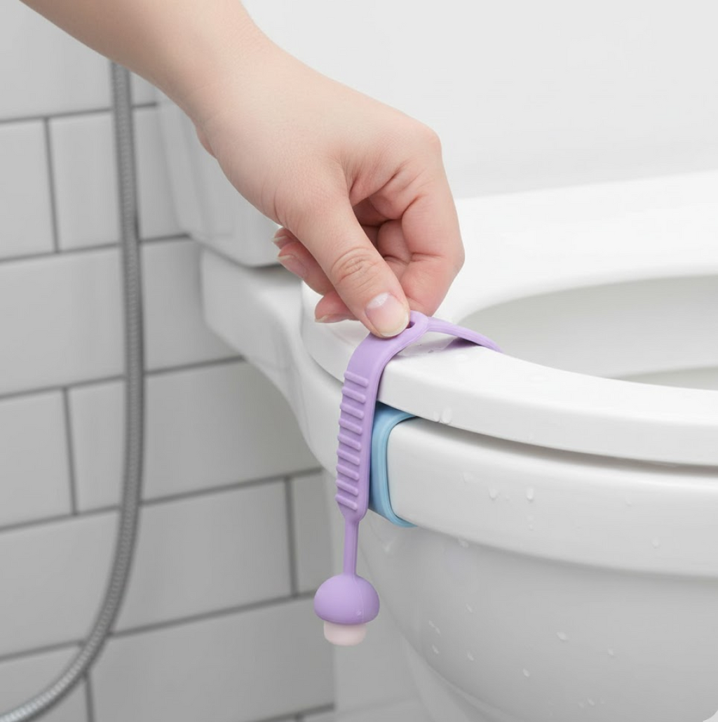Detailed view of the durable silicone toilet seat lifter components.