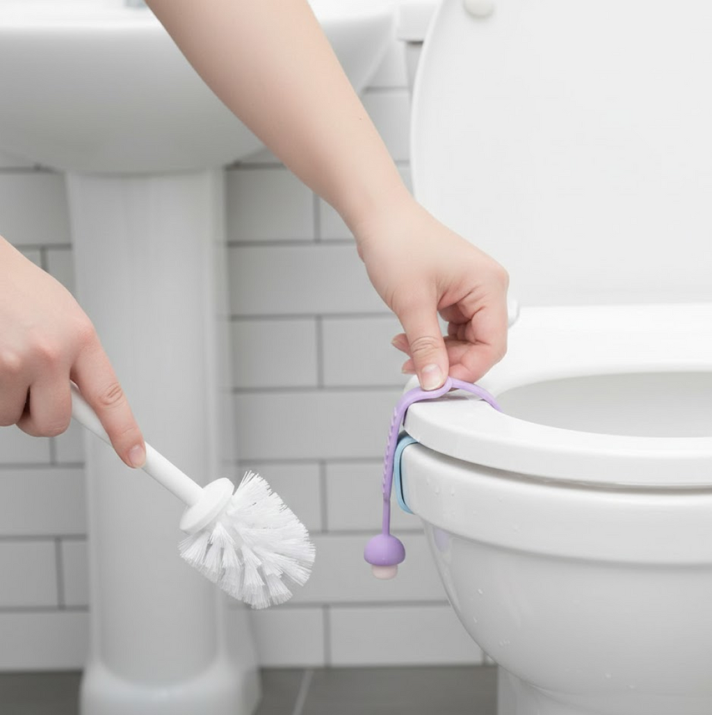 Diagram illustrating the easy installation and features of the toilet seat lifter.