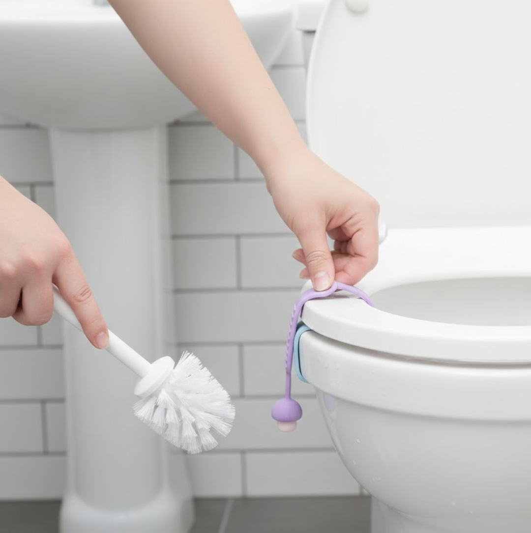 Diagram illustrating the easy installation and features of the toilet seat lifter.