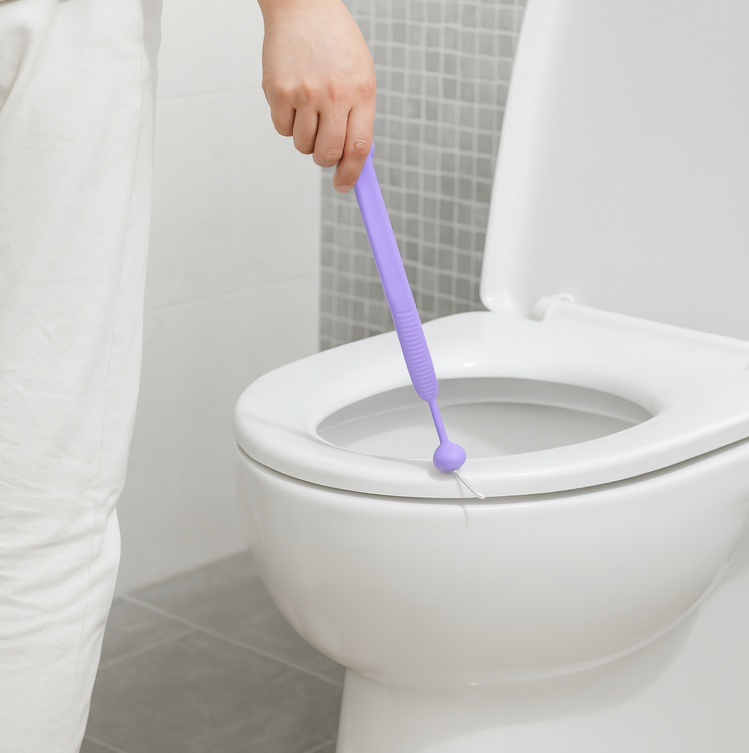 Side view of the silicone toilet seat lifter band in practical use.