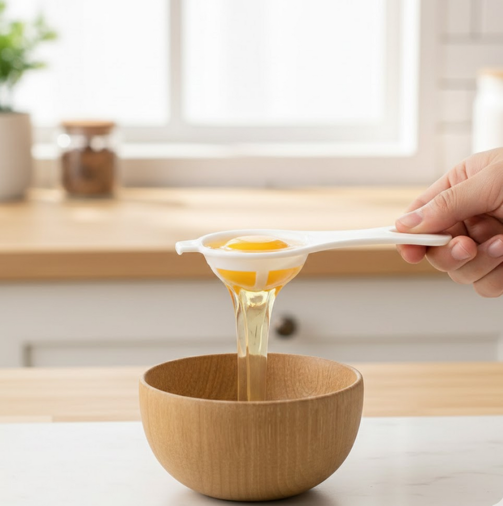 Egg yolk separator product front view.