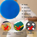 Flexible silicone dish scrubber demonstrating its easy bendability.