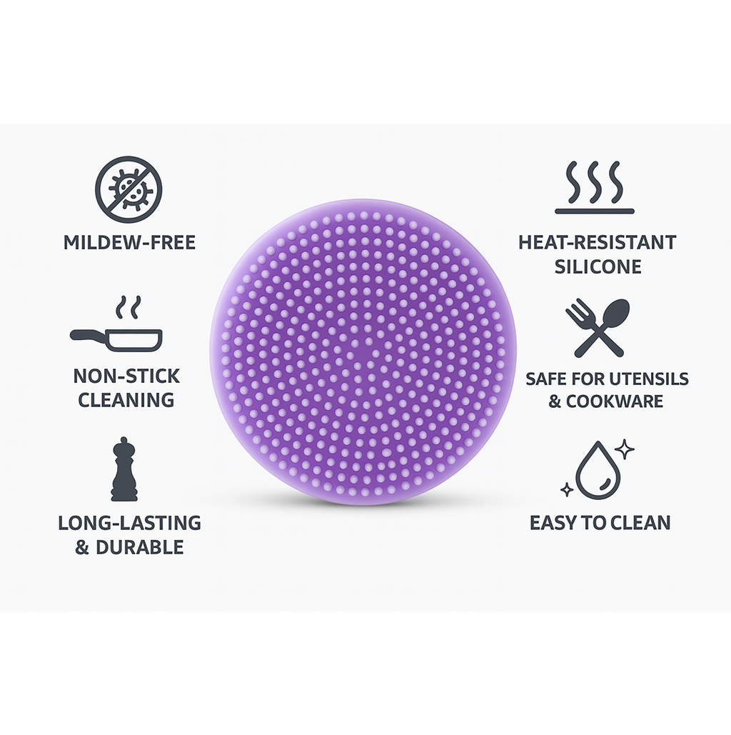 Silicone dish scrubber gently cleaning a delicate glass without scratches.