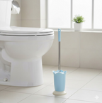 Detail of the sturdy, closed-bottom holder for the toilet brush.