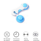 Illustration showing multi-surface application of the child safety lock.