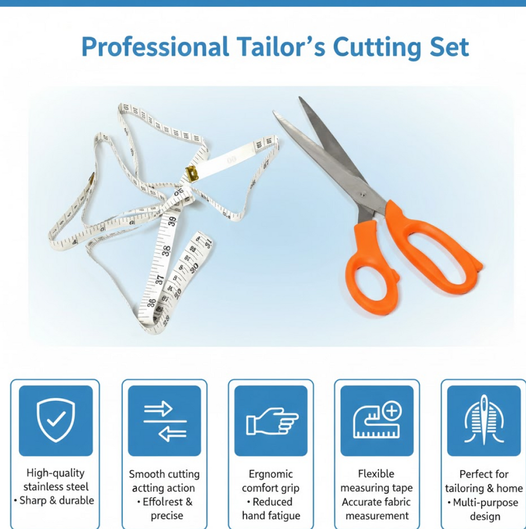The precise tip of the fabric scissors, ideal for intricate cutting tasks in tailoring.