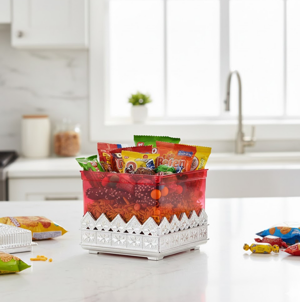 Front view of the Ruby dry fruit storage container, showcasing its clear plastic and sleek design.