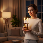 Diagram illustrating the dimensions and features of the flameless LED candle light.