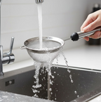 Detailed technical illustration showcasing the high-quality fine mesh of the strainer.