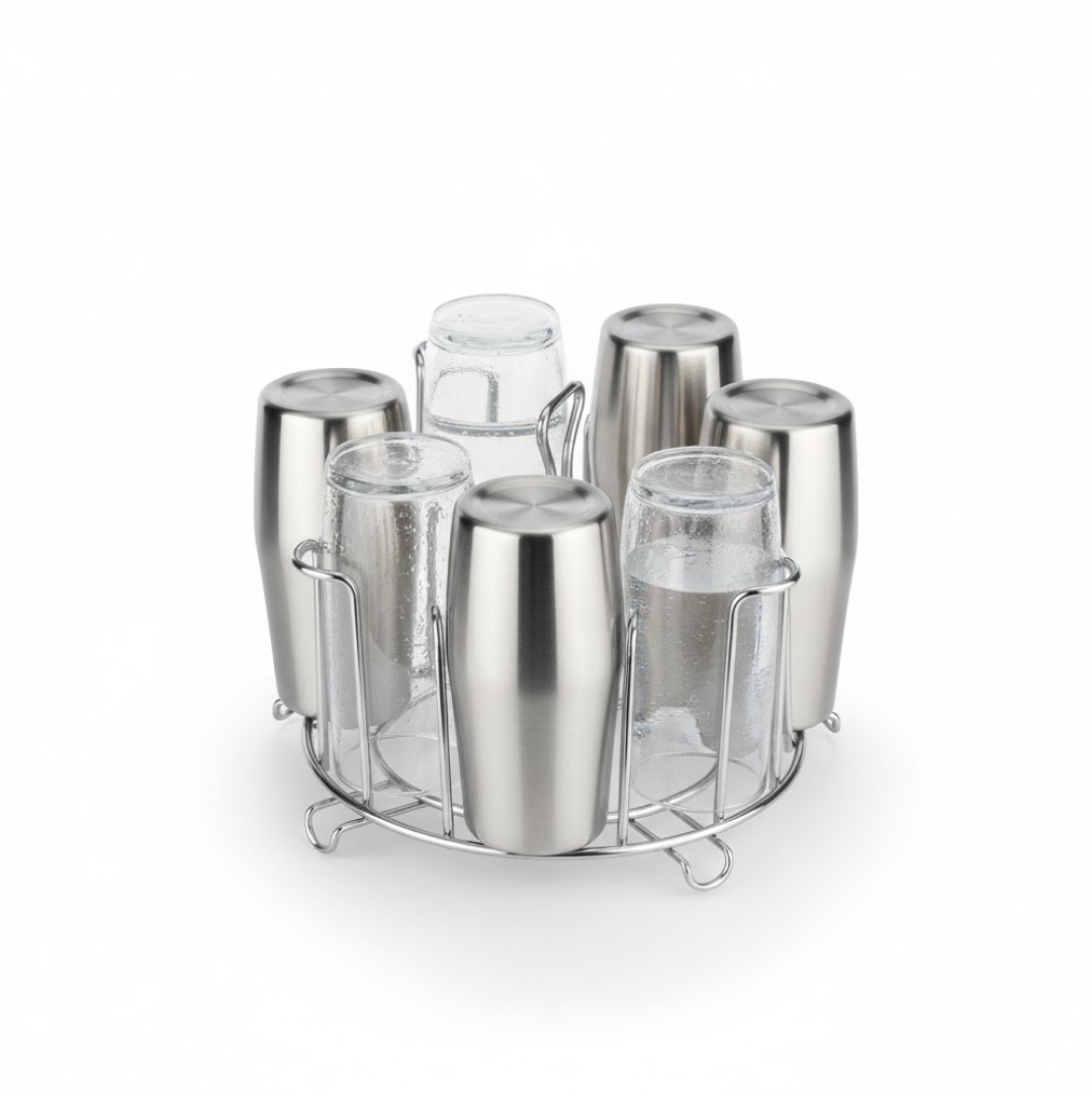 Detailed view of the sleek, round design of the glass holder.