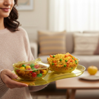 Another angle showing the empty apple-shaped serving dish.