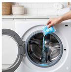 Diagram showing simple steps to use the washing machine cleaner.