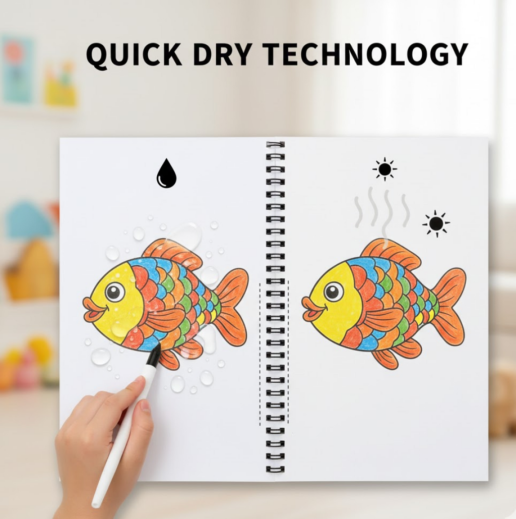 The main product image of the Magic Water Coloring Book with its magic water pen.