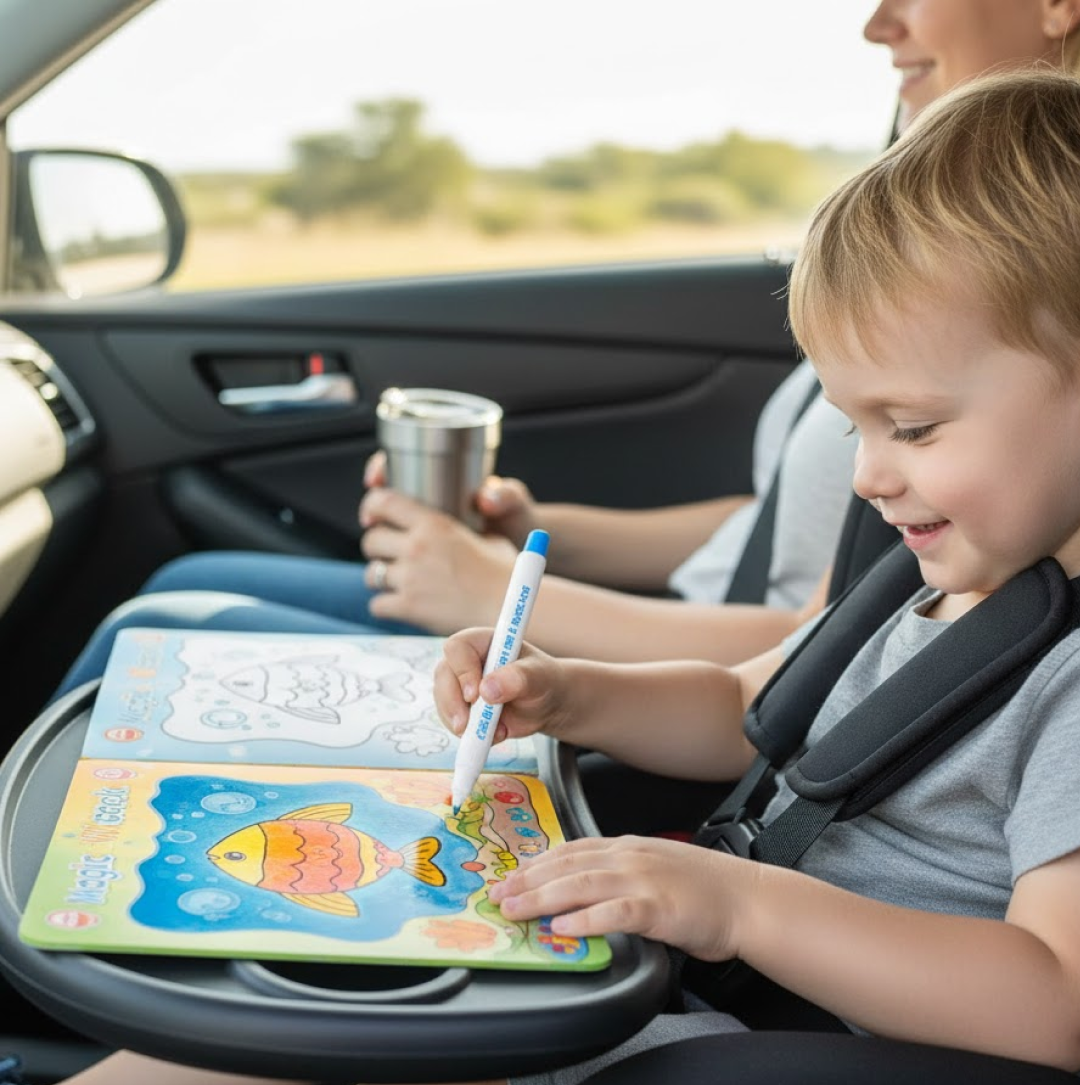 Lifestyle shot of the Magic Water Coloring Book being used for a mess-free painting activity.