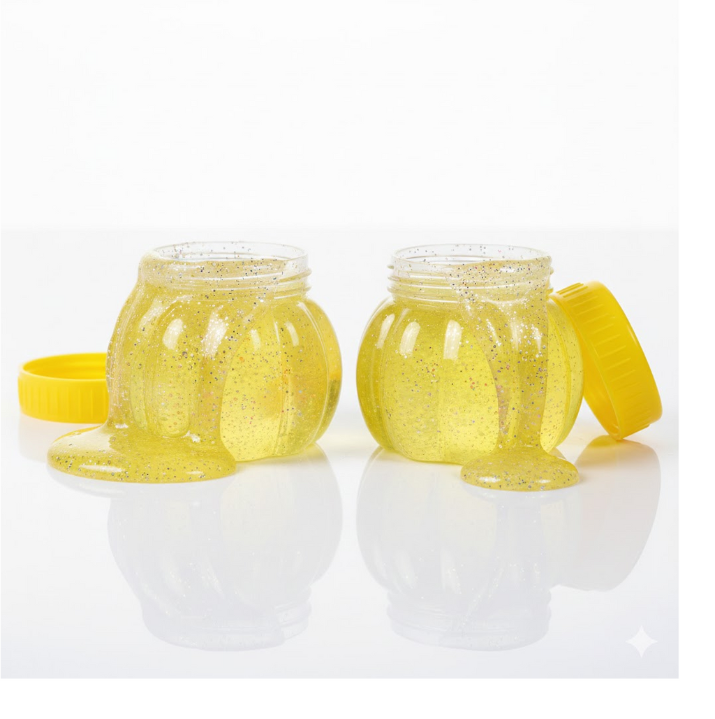 Assorted vibrant jars of Puzzlica slime for kids, ready for engaging sensory play.