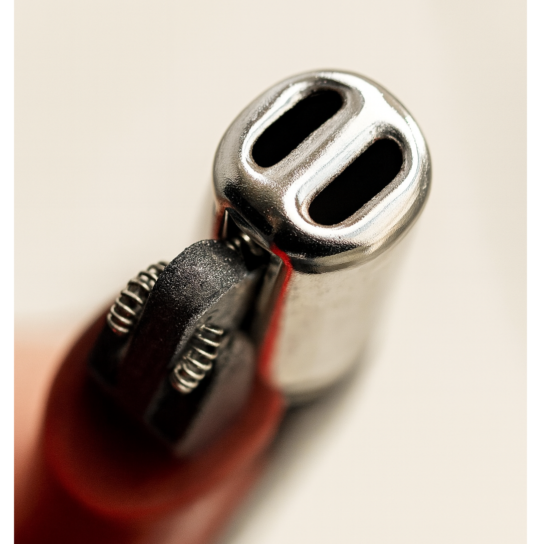 Detailed technical drawing highlighting the design of the stainless steel gas lighter.