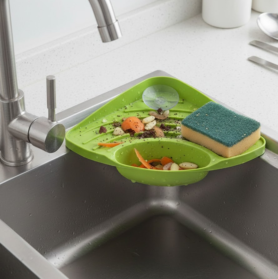 Close-up of the triangular Corner Sink Strainer showing uniform drainage holes.
