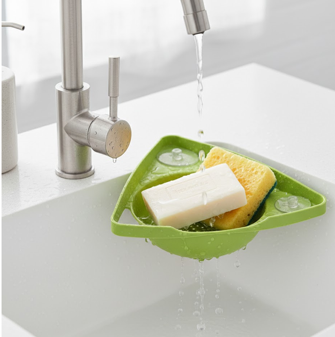 Durable plastic Corner Sink Strainer, ideal for kitchen waste drainage.