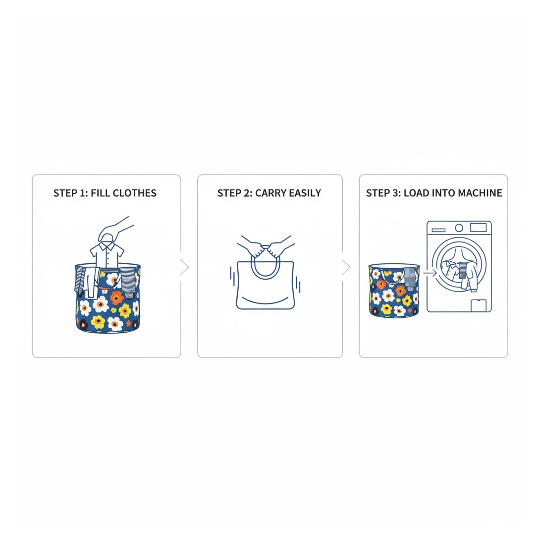 Organivo canvas laundry bag neatly folded flat for compact storage.