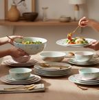 Complete 32-piece plastic dinner set with vibrant prints for Indian dining.
