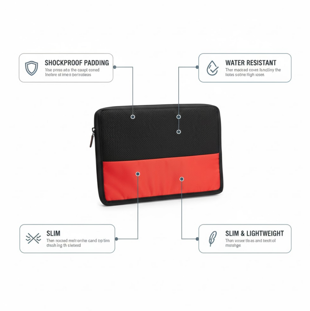 Side view of the portable laptop bag, showcasing its slim profile ideal for travel.