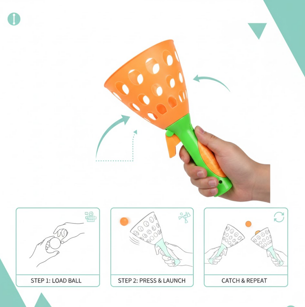 Visual instructions demonstrating how to assemble the kids' catapult toy.