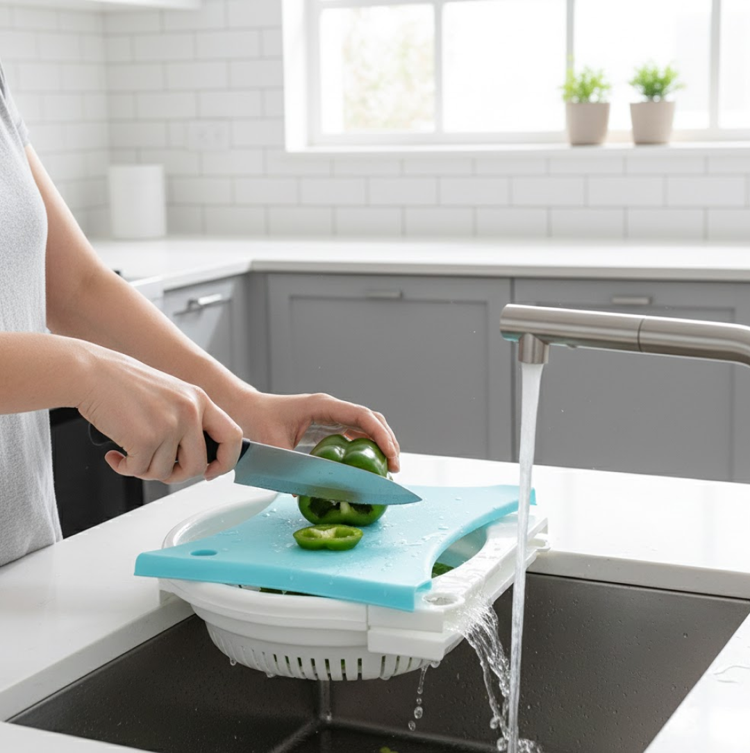 Ergonomic design of the Quickslice vegetable cutter for comfortable handling.