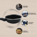 Illustration showing even heat distribution with the anti-warp bottom of the fry pan.