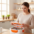 An Electric Lunch Box in purple, showcasing its internal compartments for warm food.