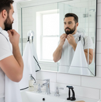 Illustration of how to take a break while wearing the beard apron by hooking it.