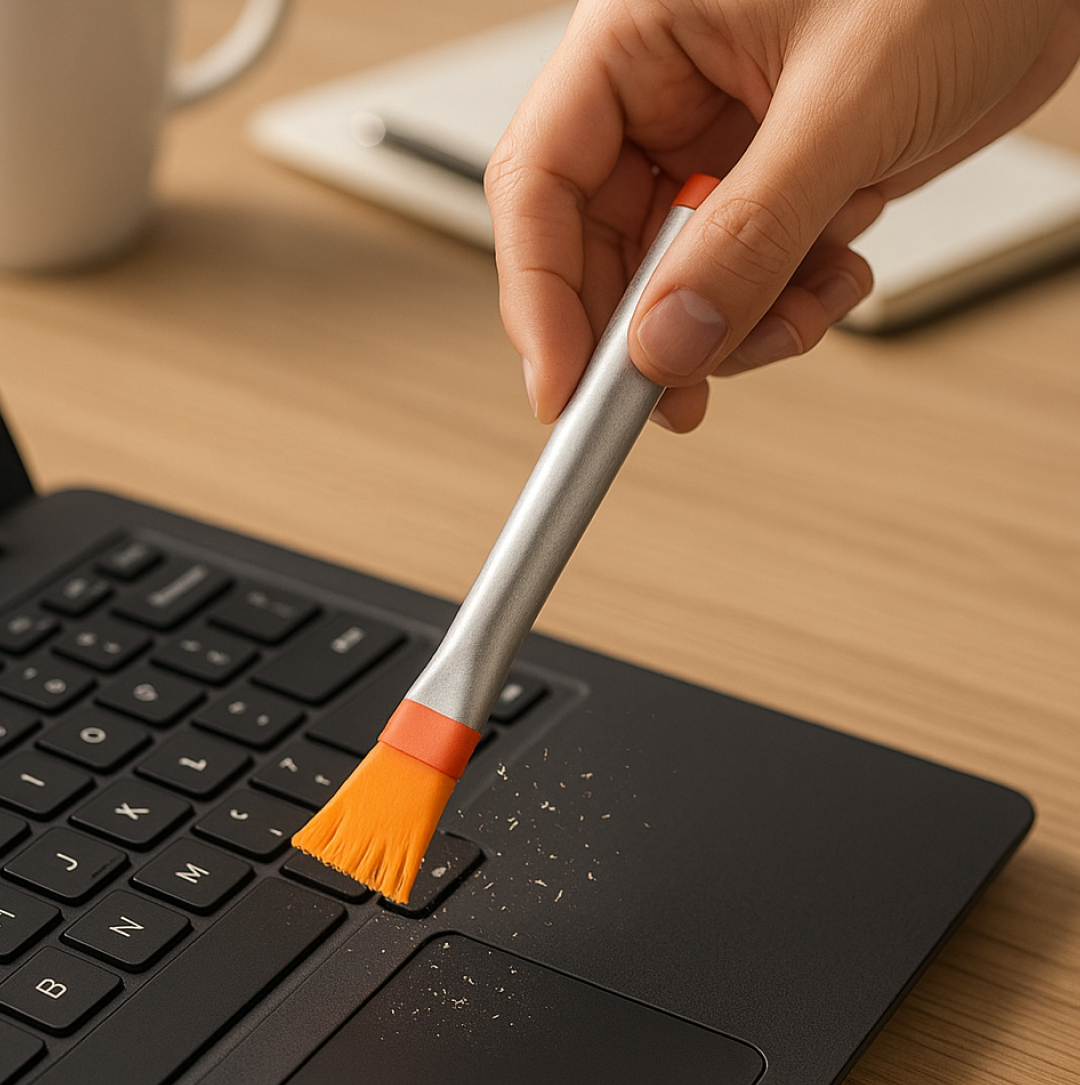 Detailed view of the robust plastic bristles and stainless steel handle on the brush.