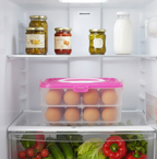 Top-down view of the 24 individual compartments in the egg storage box.