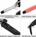 Operational view of the professional hair curling iron in use.