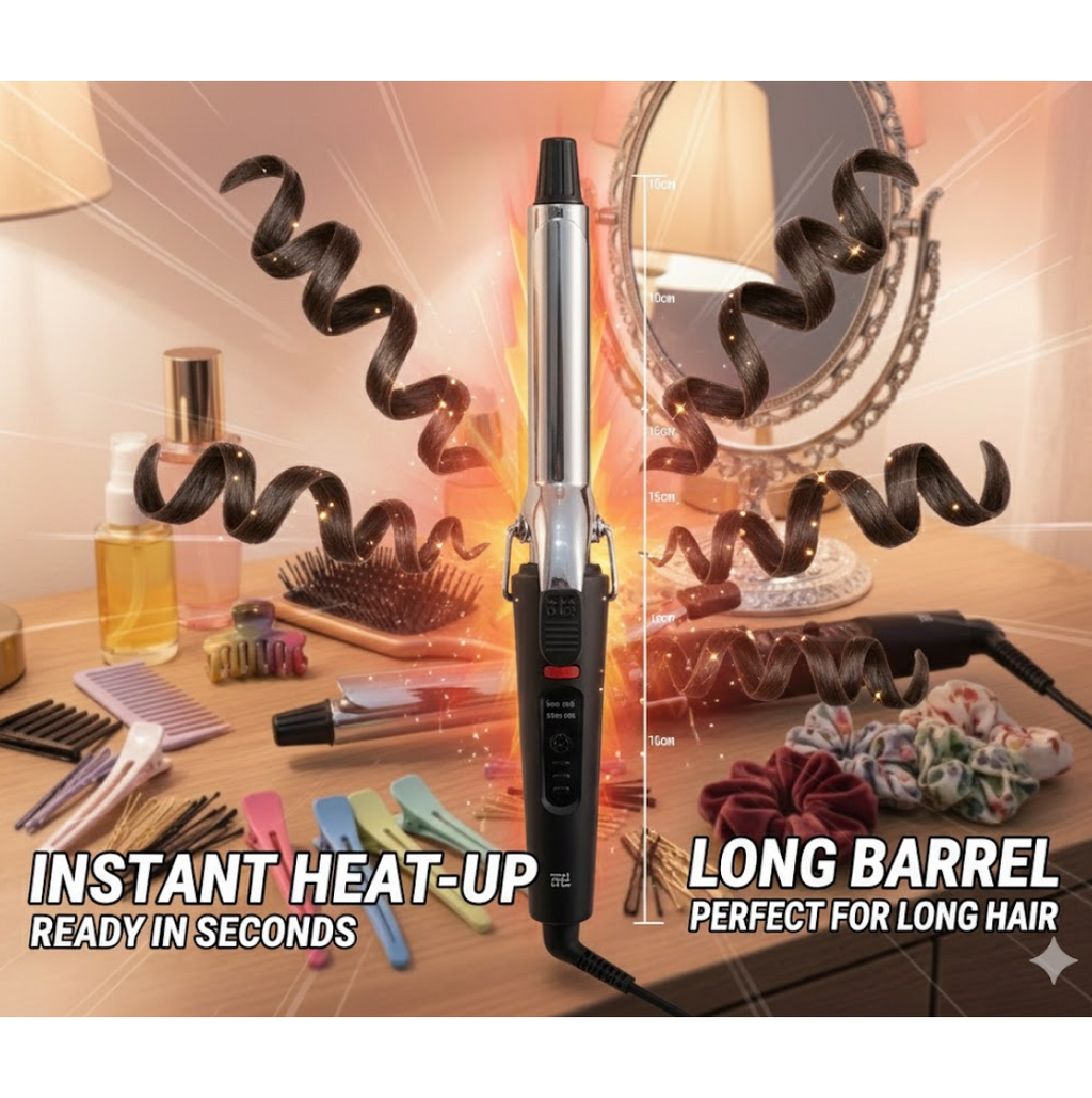 Black hair curler with its non-tangle swivel cord visible.
