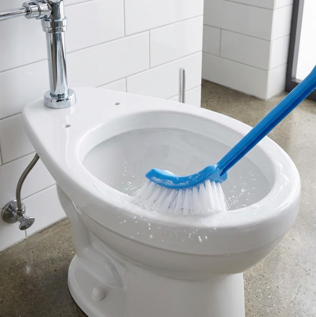 Velvet Wipe single-sided plastic toilet brush, ready for use.