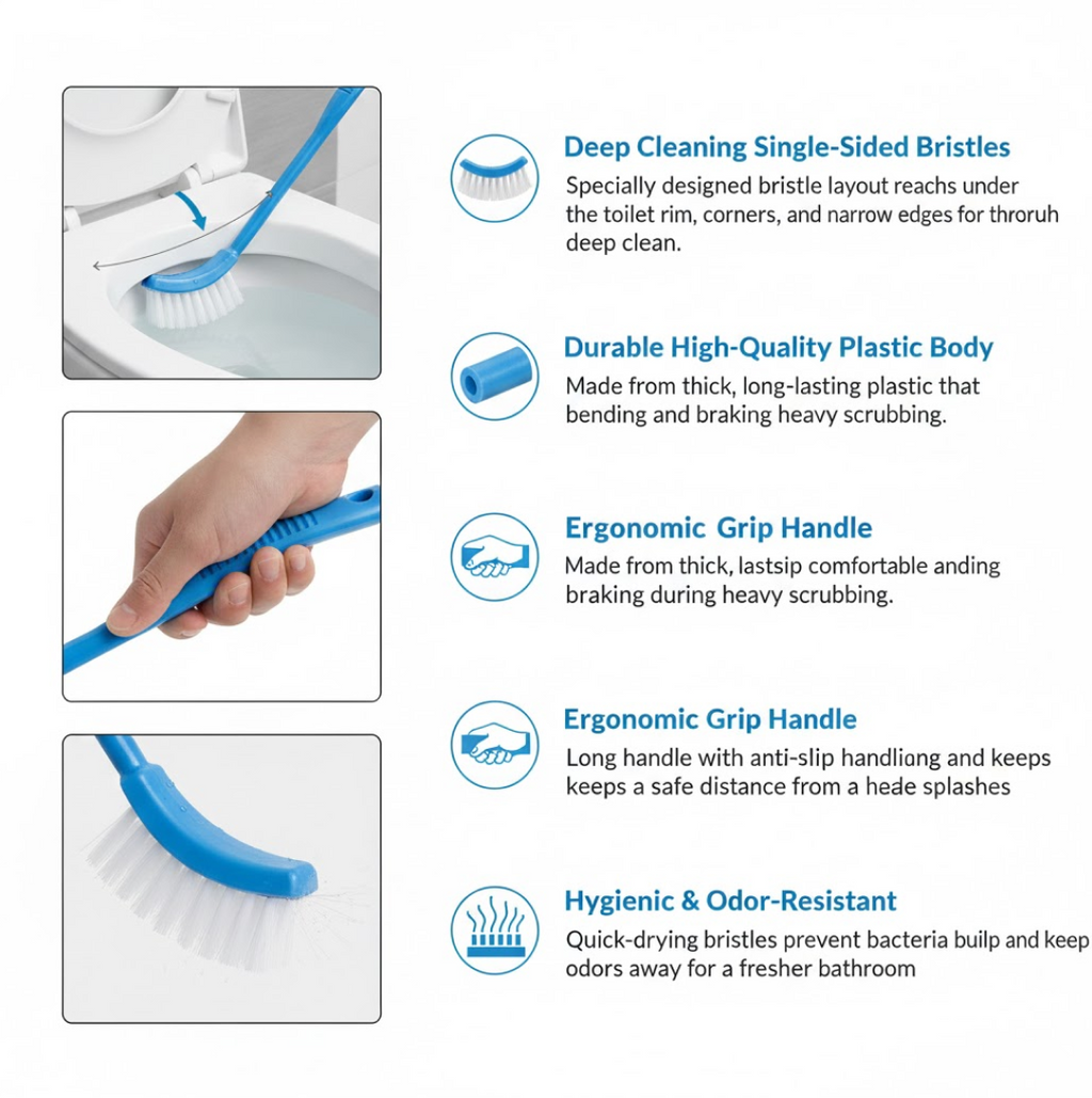 Close-up of flexible bristles on the toilet brush, ideal for tough stains.