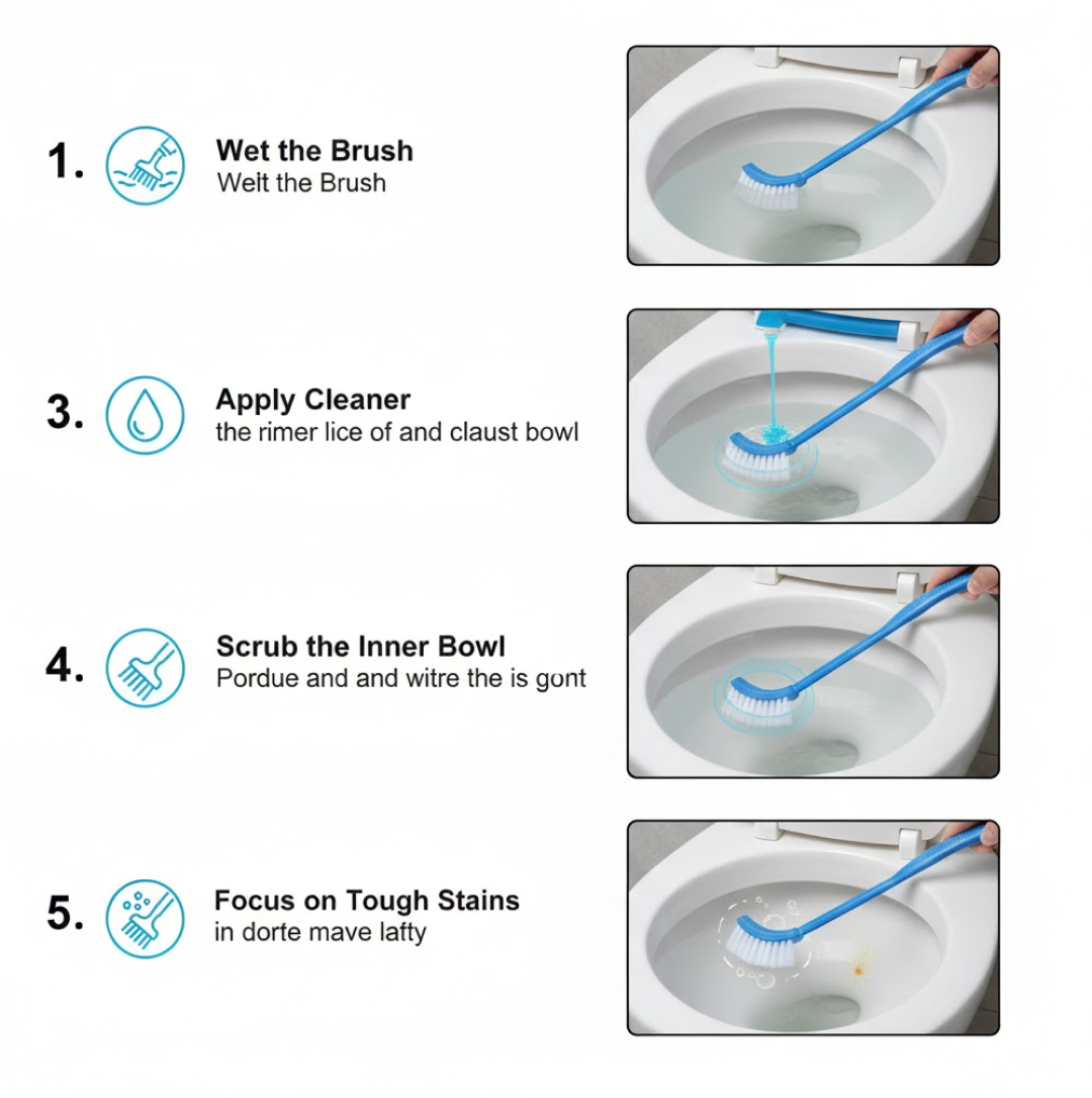 Lightweight plastic toilet brush, easy to handle for daily bathroom cleaning.