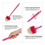 Full view of the multicolor toilet cleaner brush ready for use.