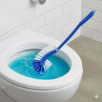 Close-up of flexible bristles on the unique hockey stick toilet brush head.