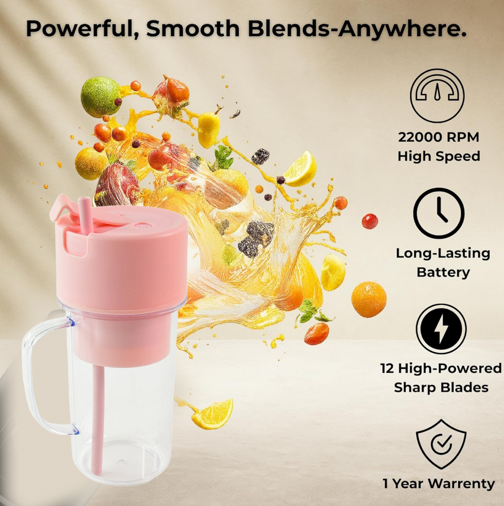 USB rechargeable portable juicer featuring multi stainless steel blades.