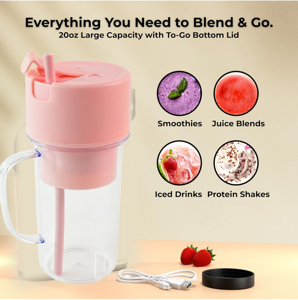 Portable juicer cup with magnetic safety switch for secure blending.