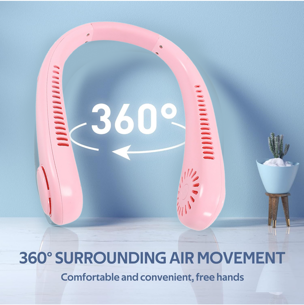 Close-up of the neck cooling fan's multiple air outlets for efficient airflow.