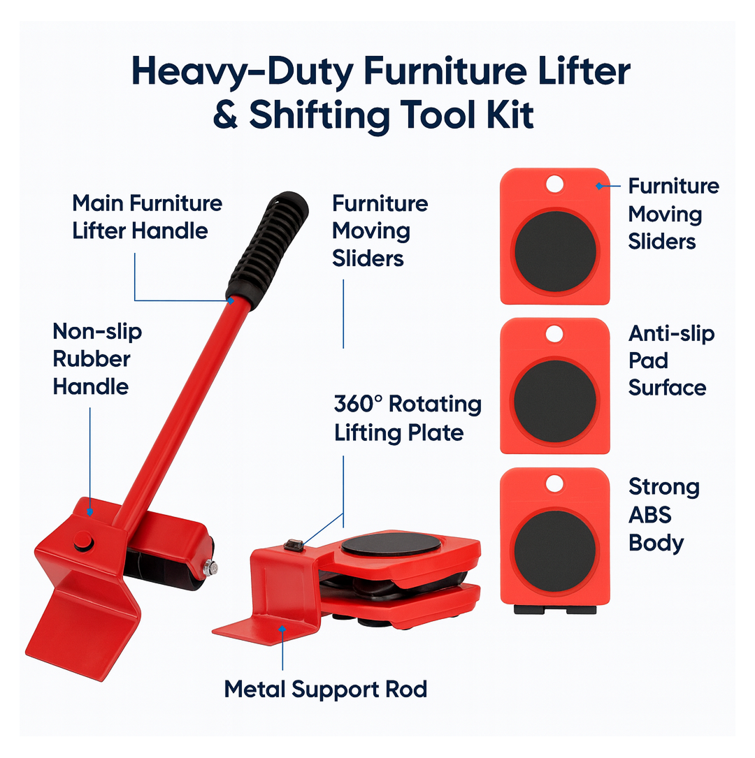 Illustrated breakdown of the furniture shifting tool parts for clear understanding and use.