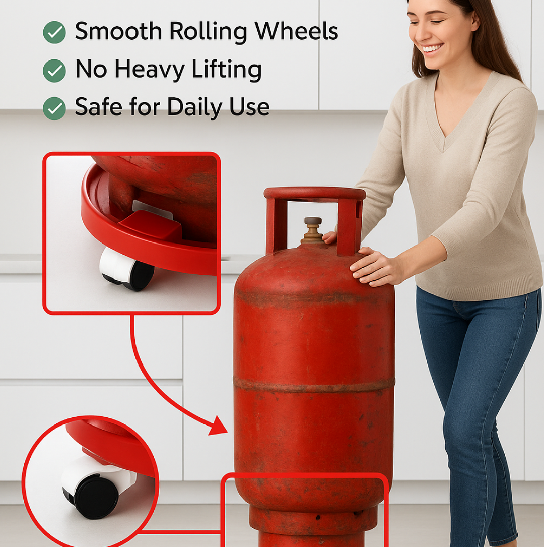 Base structure of the heavy-duty red plastic gas cylinder trolley.