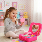 Close-up of the Kids Makeup Set components, including brushes and pretend cosmetics.