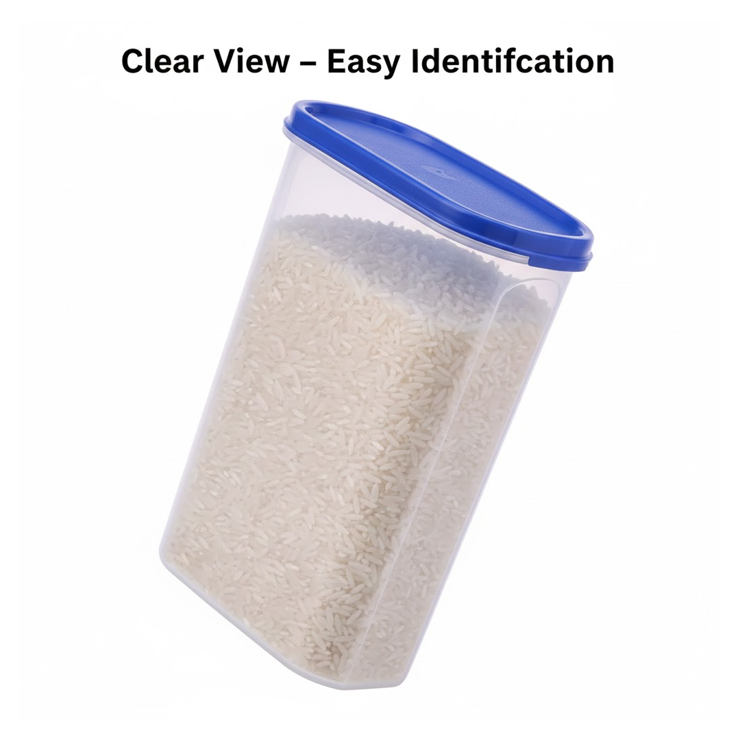 Close-up view of the secure, airtight seal on a transparent food storage container.